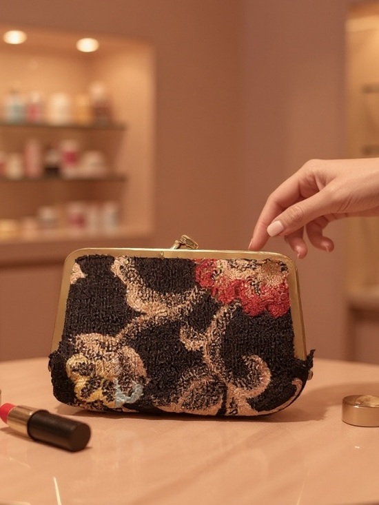 Handbags - Vintage mid- century Japanese carpet brocade lipstick case bag with mirror